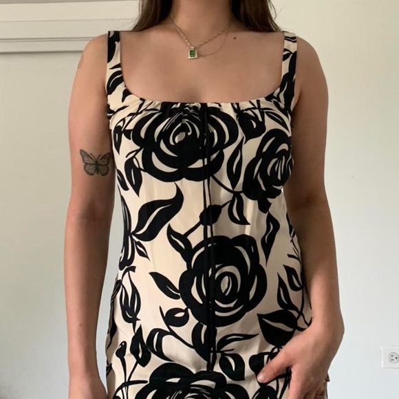 YTK 100% Silk Black Flower Printed Midi Dress Size 6. - Picture 2 of 12